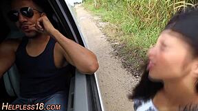 wanna see this bound teen hitchhiker choke gag deepthroat in bdsm pickup blowjob