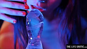 See Her Stretch Tight Asshole Wide with Massive Ice Dildo Thrusts