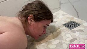 peeing on slutty girlfriend in bathroom lick piss off floor rough