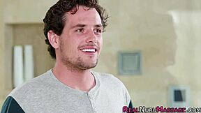 Blonde Big-Tits Milf Masseuse Wanks Hard Cock in Nuru Massage