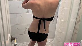 peeing on slutty girlfriend in bathroom lick piss off floor rough