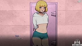 Femboy shemale teases in bunkered game with hard cock