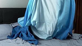 stepmom stuck under duvet begs rough fuck to facial cumshot