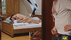 Husband watches pregnant wife seduce old doctor in hospital