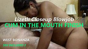 Does Lizeth swallow every drop in closeup blowjob?