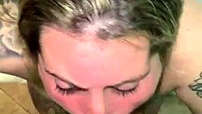 Latina tattooed slut deepthroats spits sloppy then swallows every cum drop