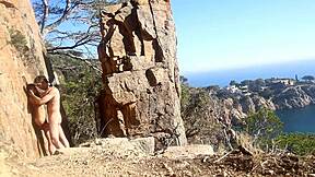 Amateur couple orgasms from public beach path sex caught homemade