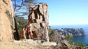 Amateur couple orgasms from public beach path sex caught homemade