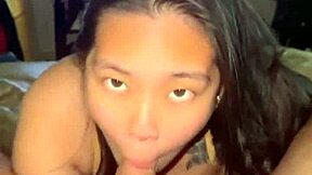 Asian babe chokes on huge cock morning cum swallow bliss