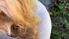 pretty hooker kneels for deepthroat blowjob ending in hot cumshot mouthful