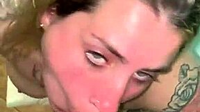 Latina tattooed slut deepthroats spits sloppy then swallows every cum drop