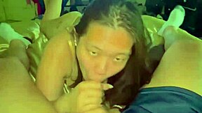 Asian babe chokes on huge cock morning cum swallow bliss