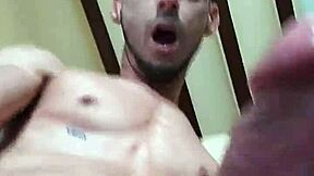 Monster Cock Bodybuilder Explodes Cumshot In Front Of Mirror! Muscular Tattoo Stud Unloads Huge Load