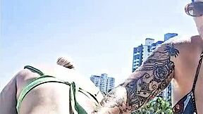 me and my playful friend hooked up on the beach for all eyes