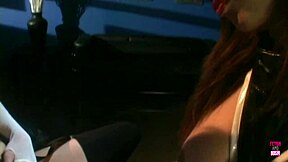 Sexy Fake Titted Lesbian Pounds Friend's Pussy with Dildo in Heels