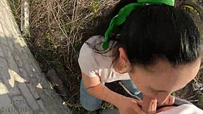 Young Cocksucker Gulps Huge Cum Load Behind Garage