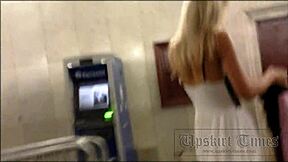 Spy cam reveals hot blonde's secret upskirt tease