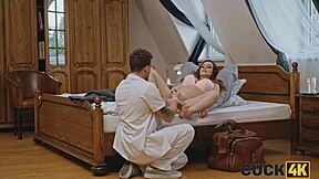 Husband watches pregnant wife seduce old doctor in hospital