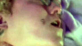 Bound Goth Slut Drips Cum from Ripped Fishnets Cumming Hard on Toy