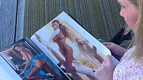 Blonde Milf with Blue Eyes Gets Turned On by Playboy in Public Outdoors