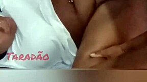 damn, that juicy ebony bbw with huge tits drops her wet pussy lips right on that thick cock!