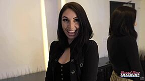 Inked brunette Ashley Wolf rams dildo deep in pussy rubs tits