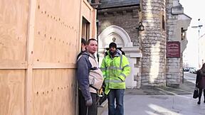 sexy brit flashes tits and pisses publicly at construction site