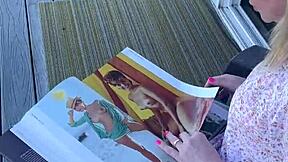 Blonde Milf with Blue Eyes Gets Turned On by Playboy in Public Outdoors