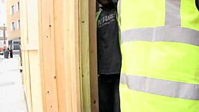 sexy brit flashes tits and pisses publicly at construction site