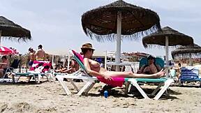 brunette's huge tits bounce wildly on beach part 2!