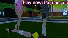 Mean Mistress Dominatrix Walks Her Slave Boy on Leash