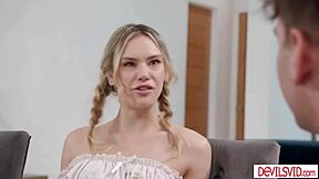 Stepcousin naked on bed begs for my monster cock deepthroat and fuck?