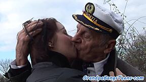 Does this busty teen's tight pussy grip that old seaman's cock while riding hard?