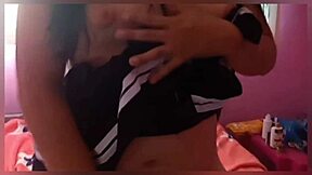 She dances favorite tune fingering her pink vagina