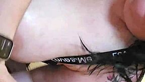 sandra jerks cock onto her big natural tits in candid tug life