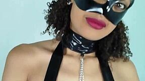 chained housewife in latex sucks daddy's cock while submissive and dirty