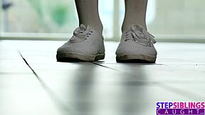 petite blonde in miniskirt sucks cock then rides cowgirl to cum in mouth orgasm