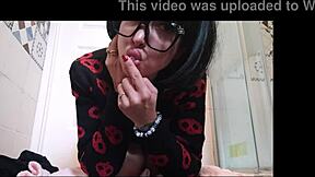 Annoying suppository turns into dirty ass fingering excitement for this cute big tits slut