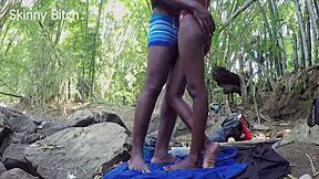 Skinny African Bodybuilder Dreams of Legs-Up Double Blowjob