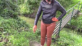 i love smoking in these tight cinnamon leather trousers outdoors