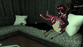 Fuck yes, VRChat femdom face-sits him brutally till he passes out in cartoon game domination!