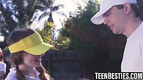 Big tits besties devour pussy in 69 then fuck POV foursome ending with jizz eating!