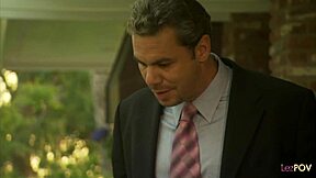 milf lesbian licks blonde's shaved pussy deep in lingerie heels session