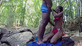 Skinny African Bodybuilder Dreams of Legs-Up Double Blowjob