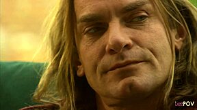 milf lesbian licks blonde's shaved pussy deep in lingerie heels session