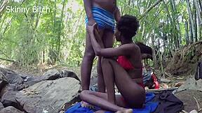Skinny African Bodybuilder Dreams of Legs-Up Double Blowjob