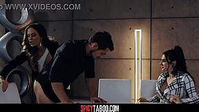 American milf boss bends for office threesome deepthroat doggystyle pounding