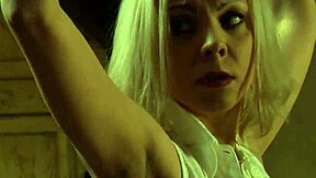 Bent over, the bound lesbian slave gets her wet pussy pounded deep by a massive strapon