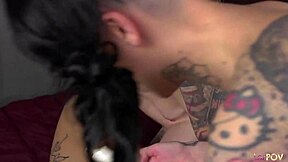 yo girls, with the club's closed these tattooed lesbians start fingering and toying in threesome at home