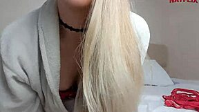 brazilian blonde tries on slutty panties in lingerie